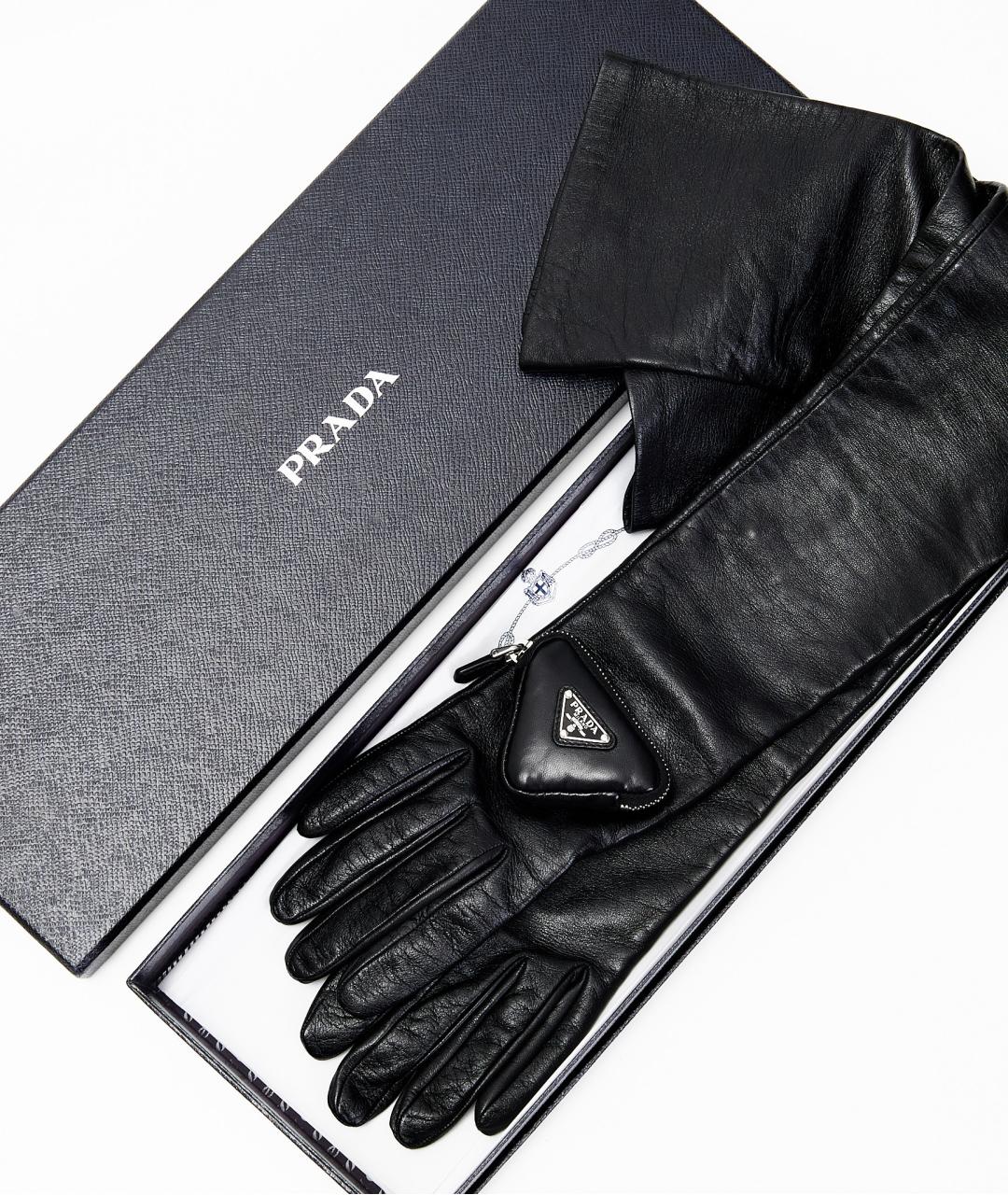 PRADA Черные кожаные перчатки, фото 5