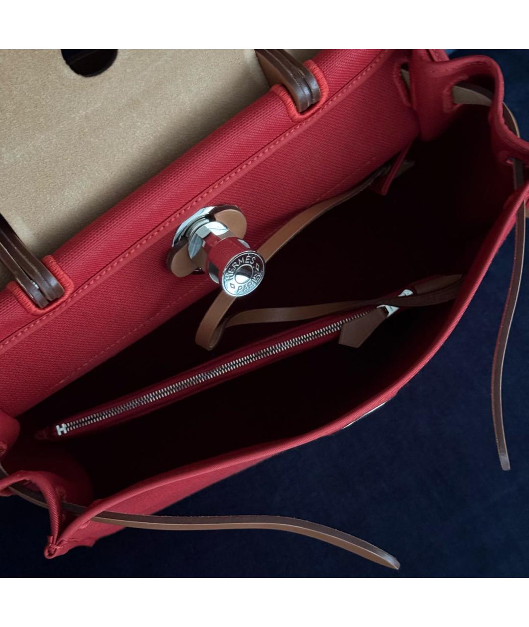 HERMES Красная тканевая сумка с короткими ручками, фото 4