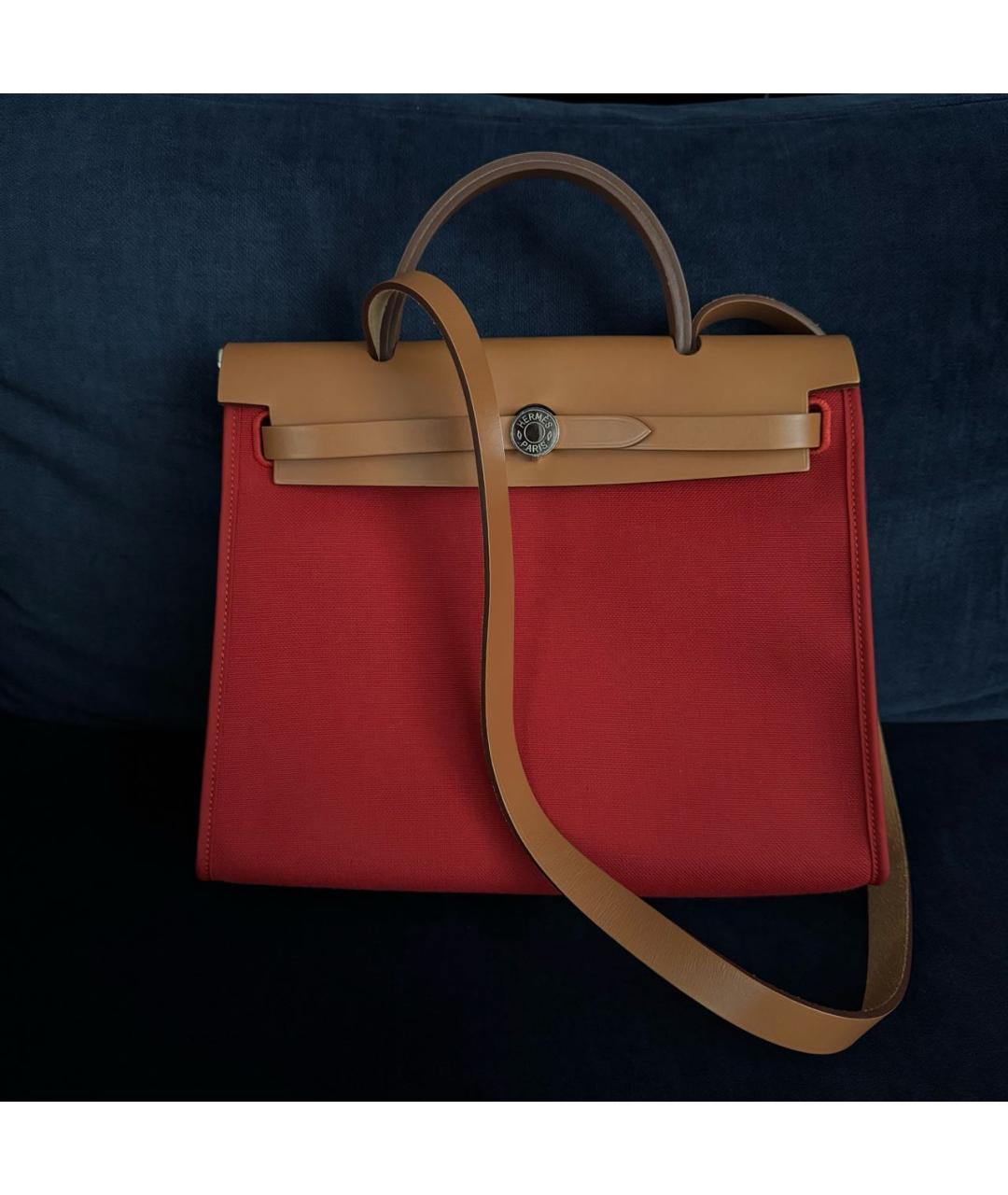 HERMES Красная тканевая сумка с короткими ручками, фото 8