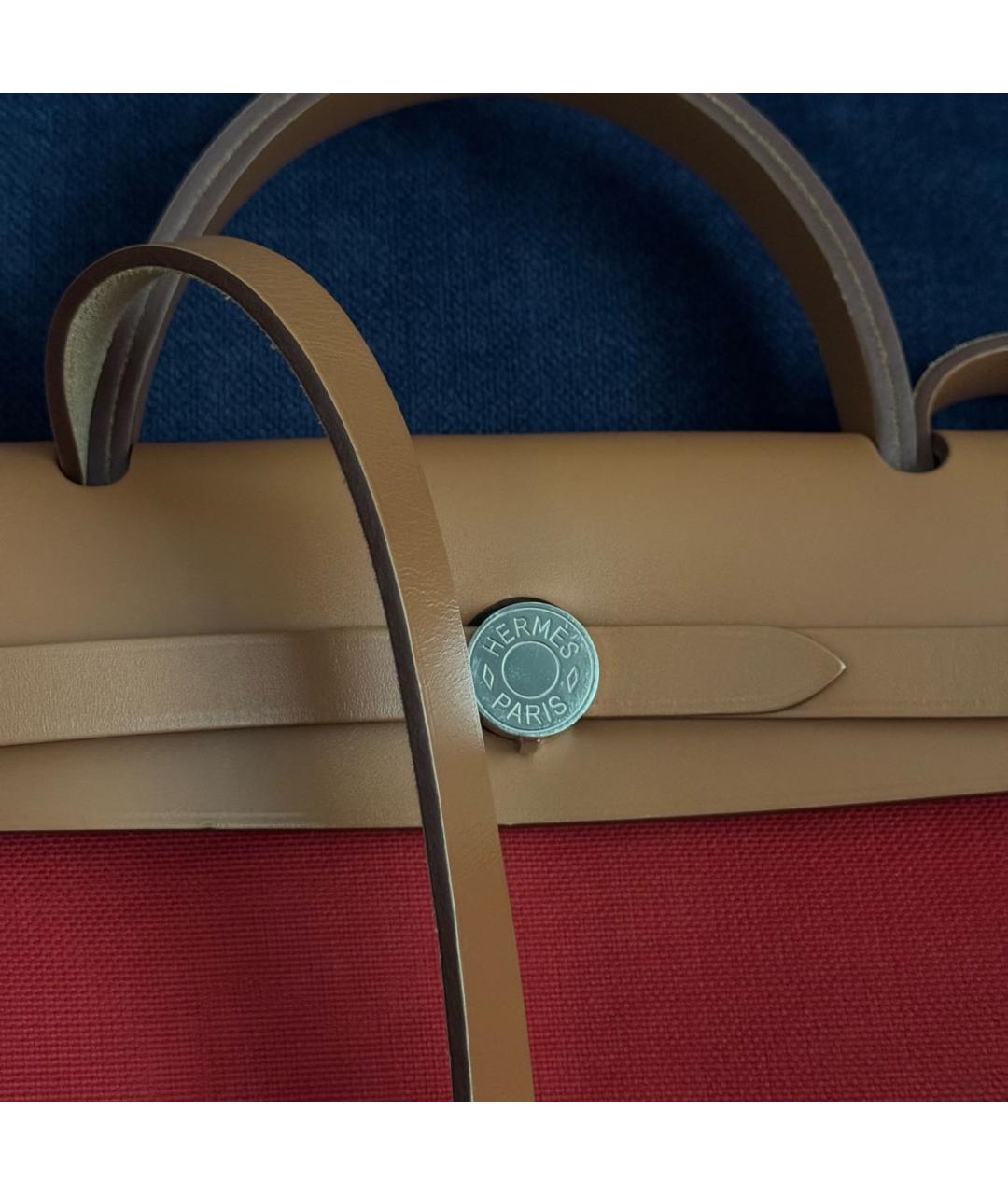 HERMES Красная тканевая сумка с короткими ручками, фото 5