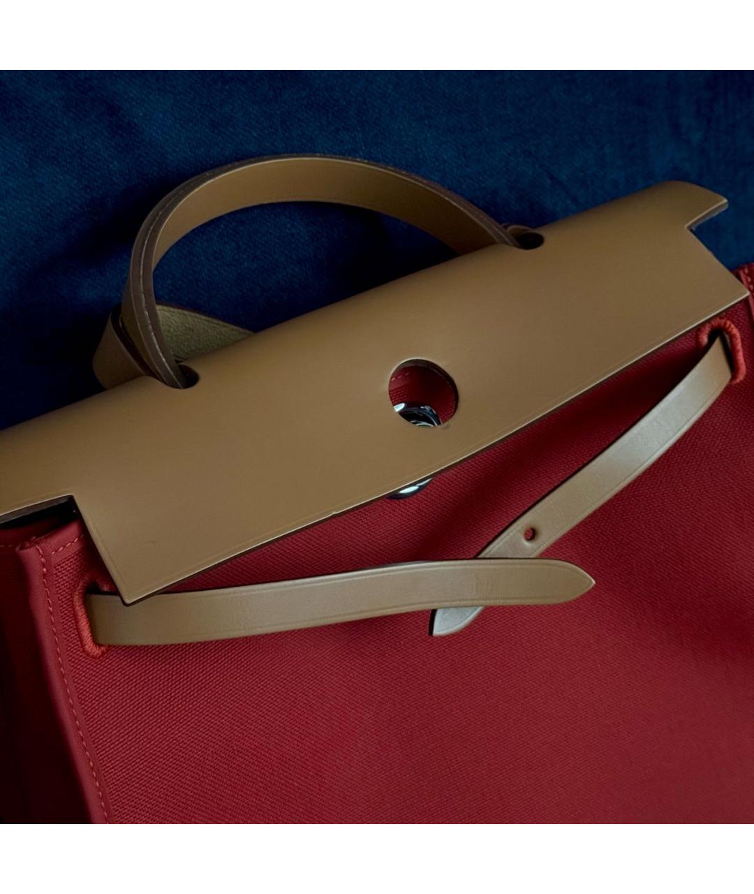 HERMES Красная тканевая сумка с короткими ручками, фото 6