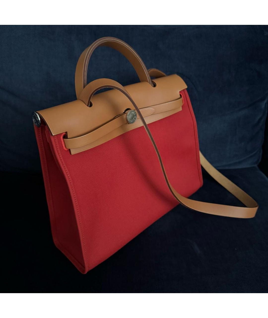 HERMES Красная тканевая сумка с короткими ручками, фото 2