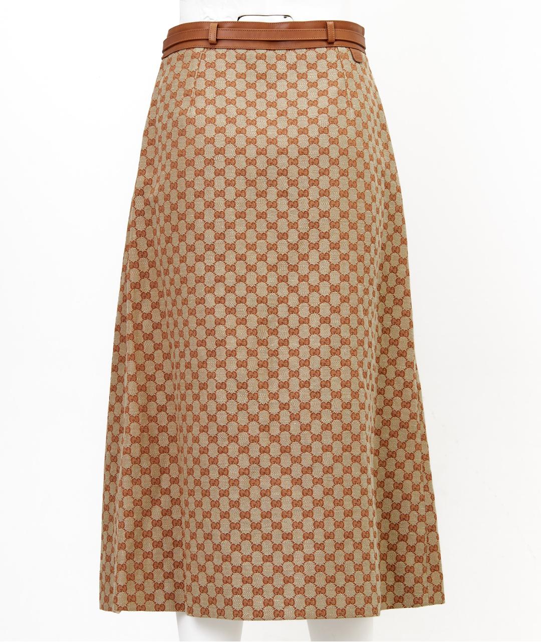 GUCCI Бежевая льняная юбка миди, фото 2
