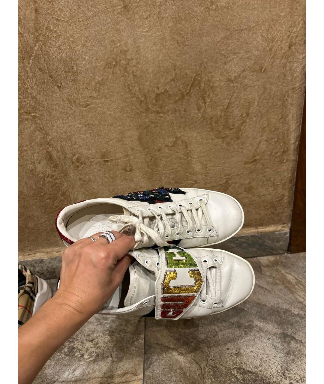 GUCCI Белые кожаные кеды, фото 6