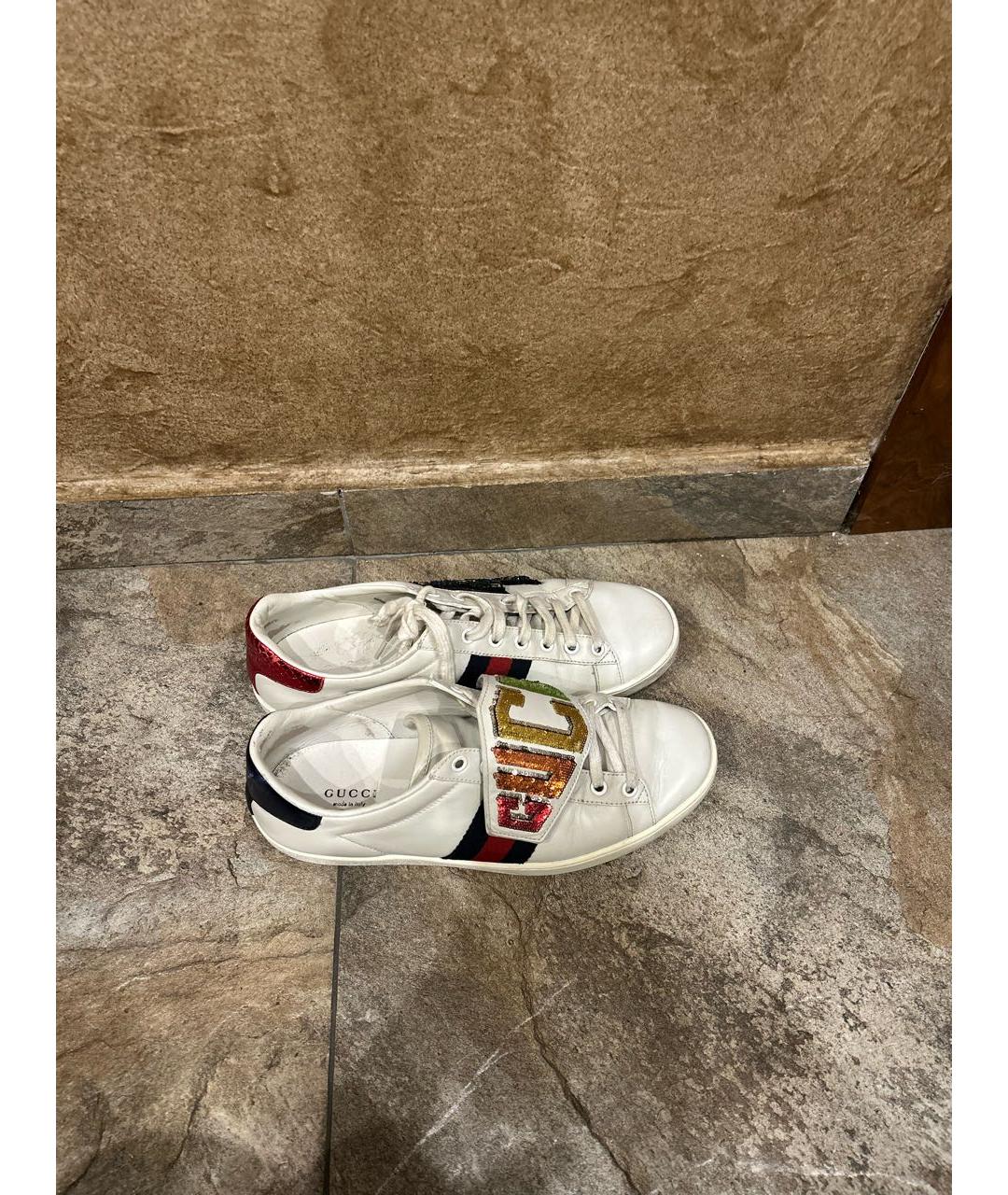 GUCCI Белые кожаные кеды, фото 4