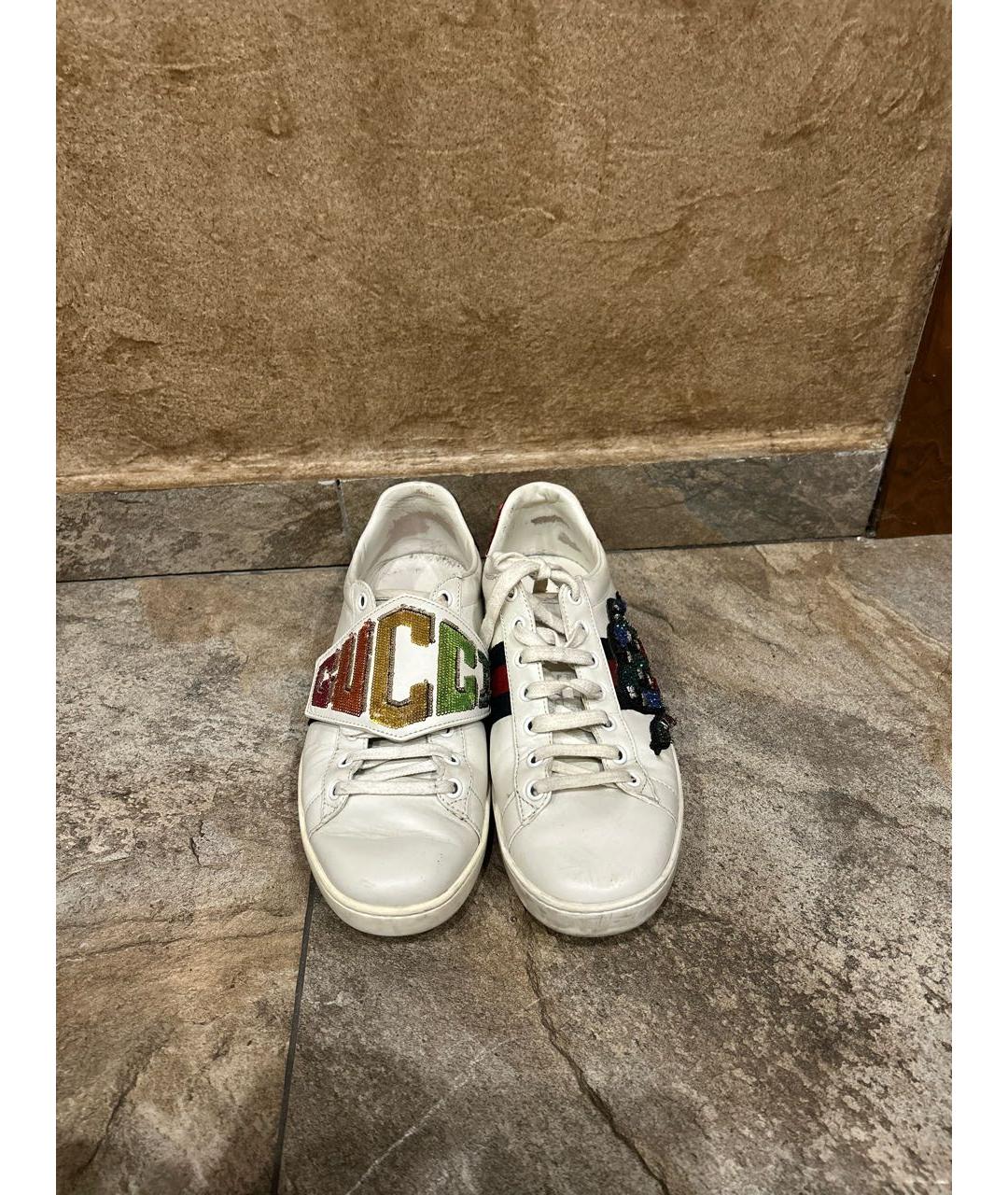 GUCCI Белые кожаные кеды, фото 2