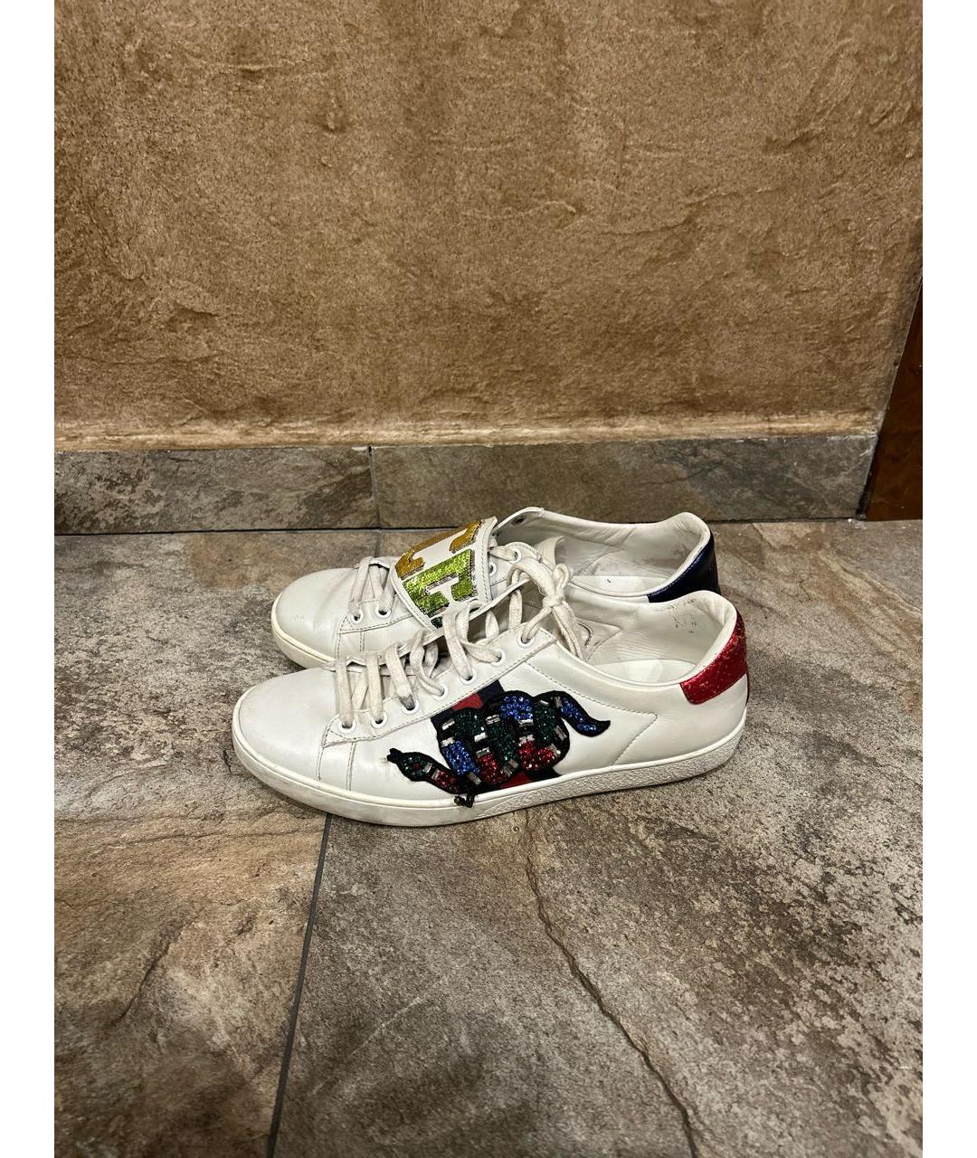 GUCCI Белые кожаные кеды, фото 8