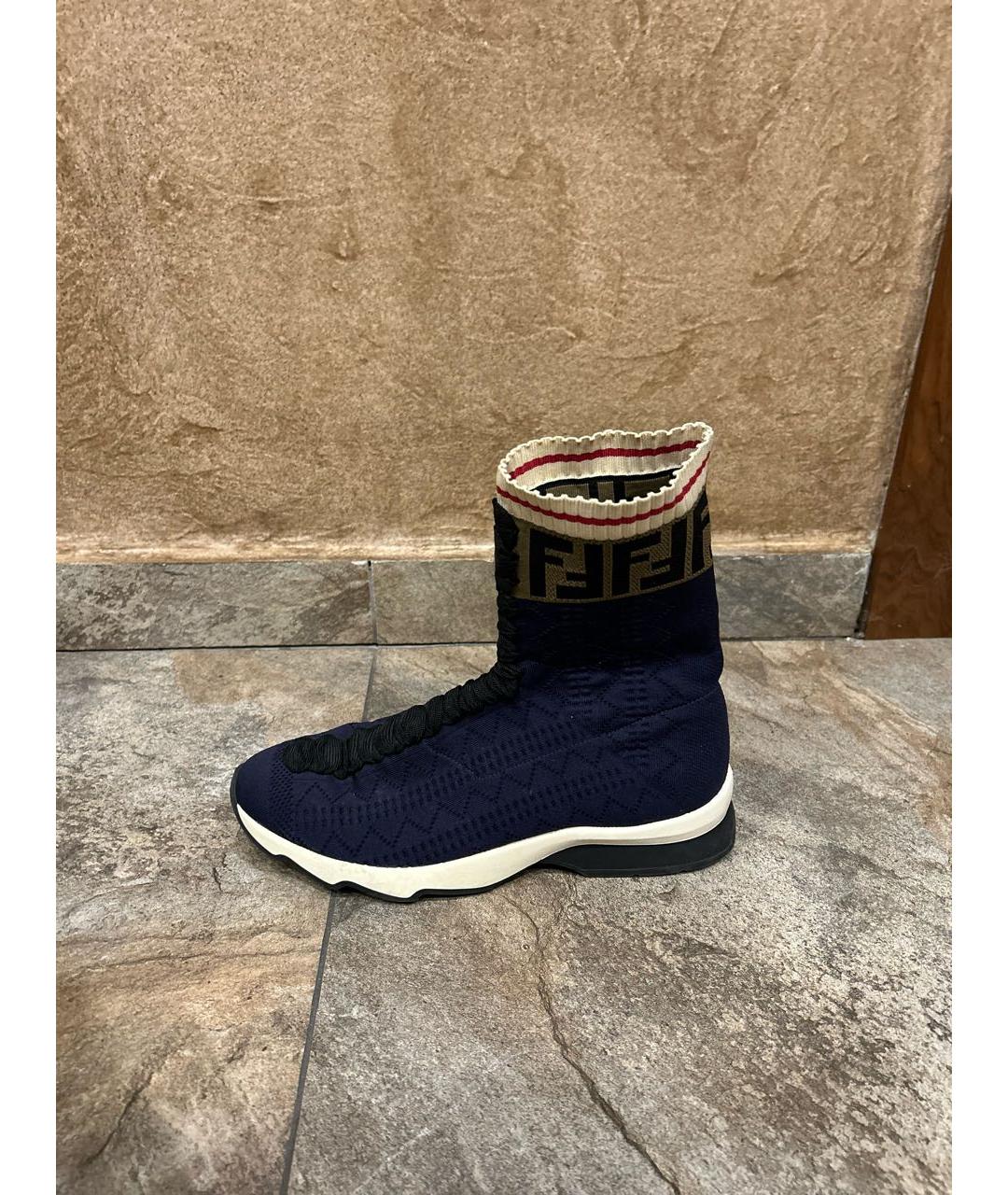FENDI Темно-синие неопреновые кроссовки, фото 7