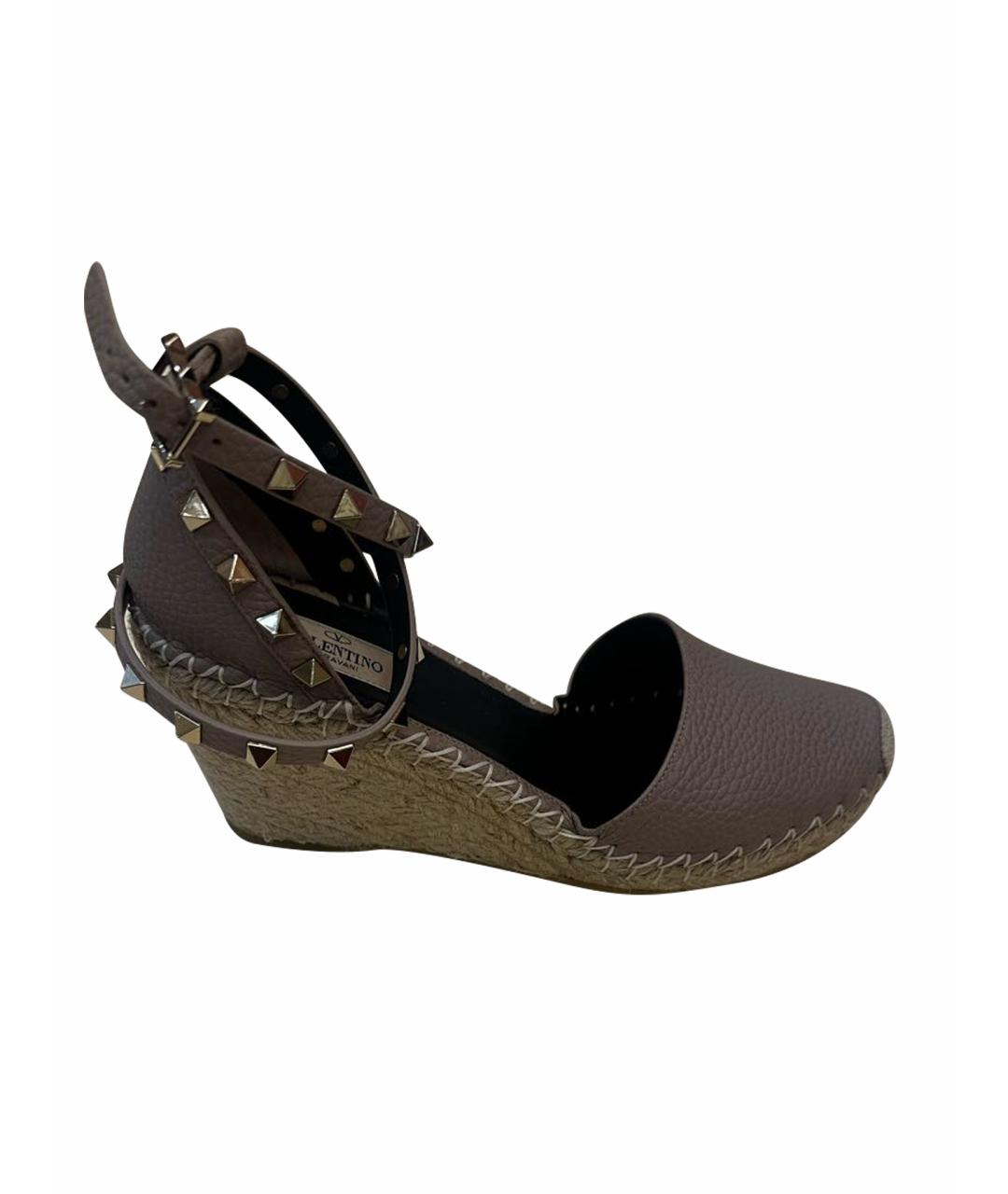 VALENTINO Бежевые кожаные босоножки, фото 1