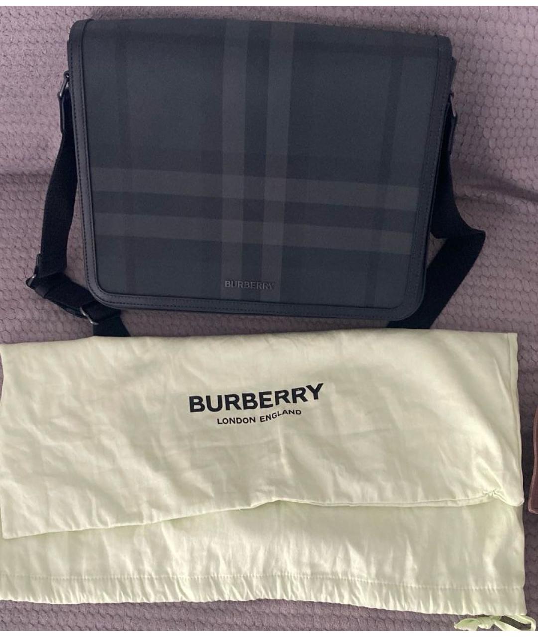 BURBERRY Антрацитовый кожаный портфель, фото 6