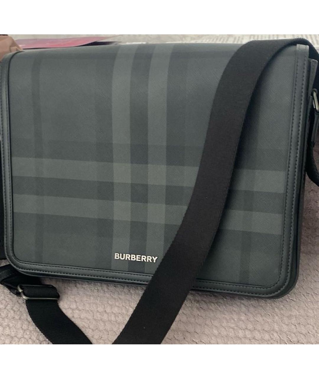 BURBERRY Антрацитовый кожаный портфель, фото 2