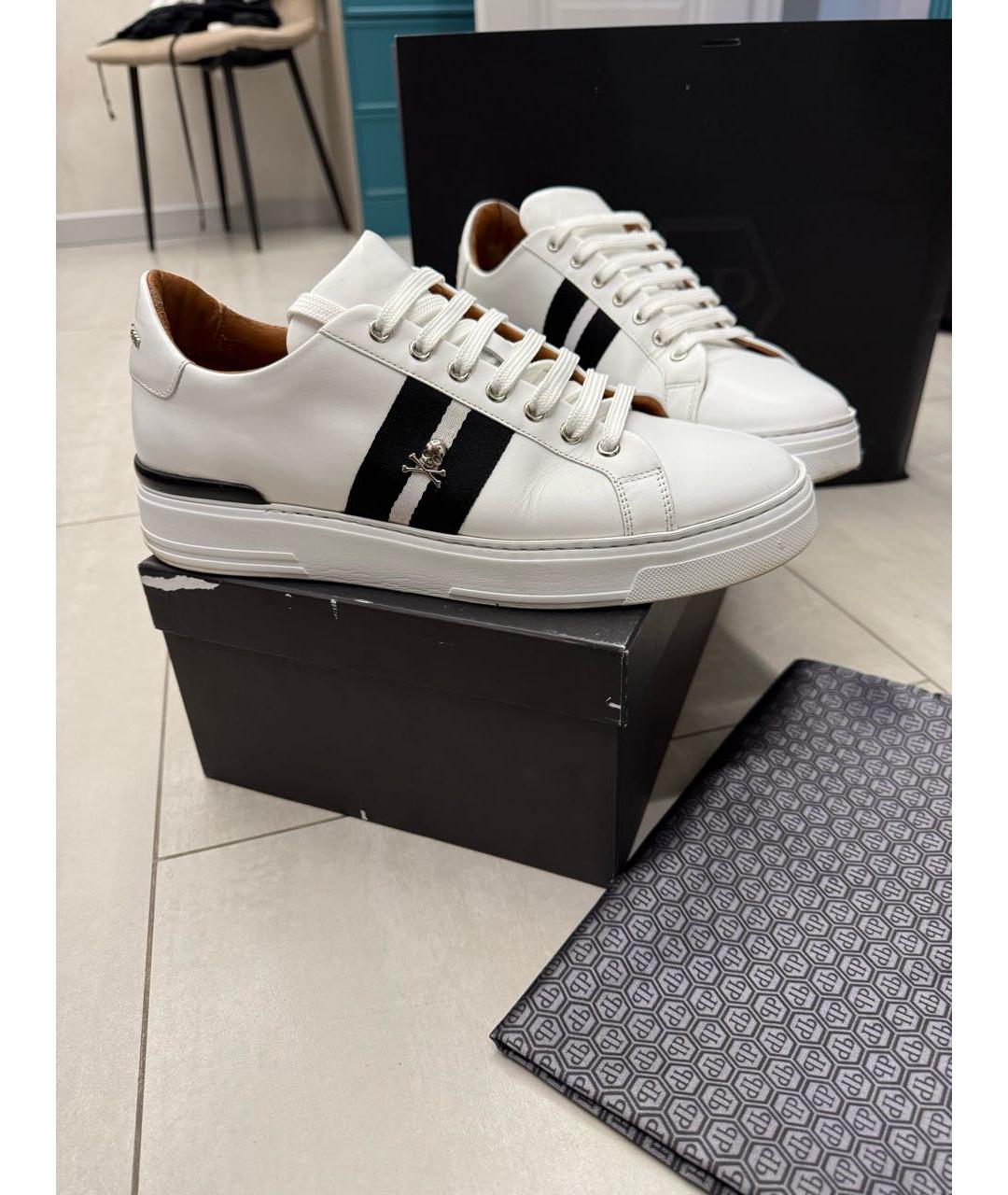 PHILIPP PLEIN Белые кожаные низкие кроссовки / кеды, фото 4