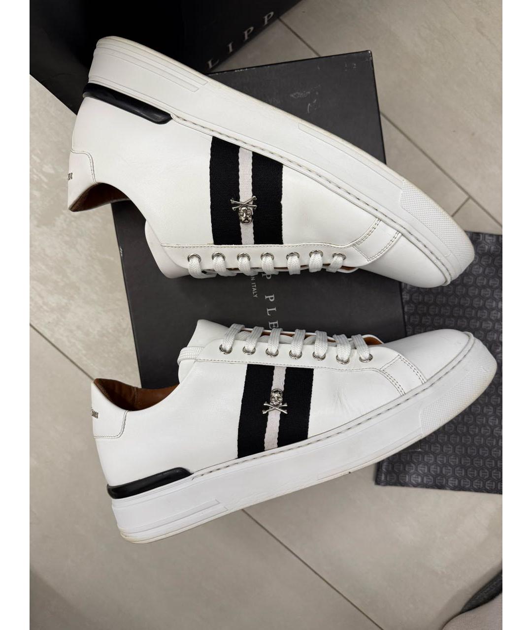 PHILIPP PLEIN Белые кожаные низкие кроссовки / кеды, фото 3