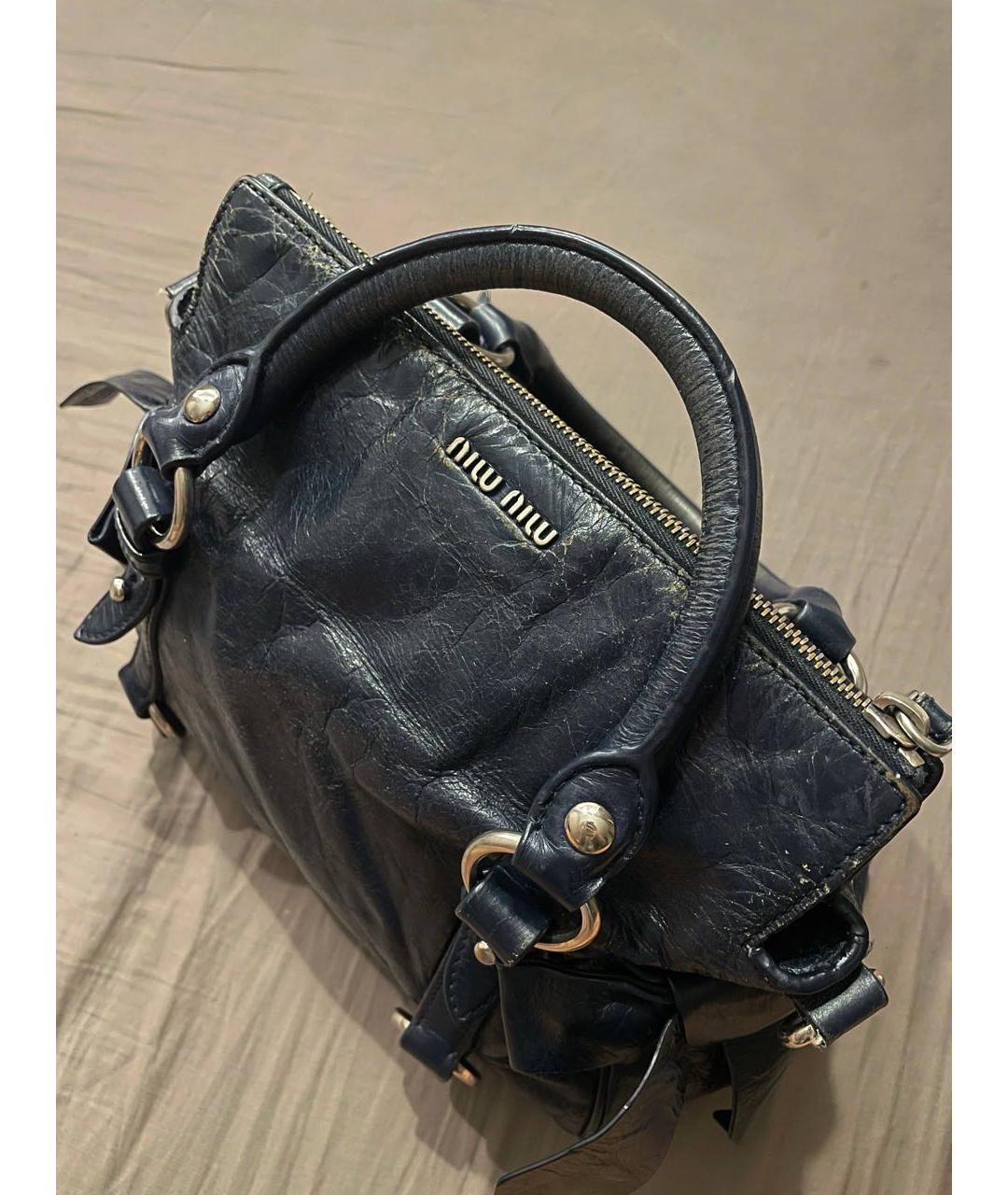 MIU MIU Темно-синяя кожаная сумка с короткими ручками, фото 5