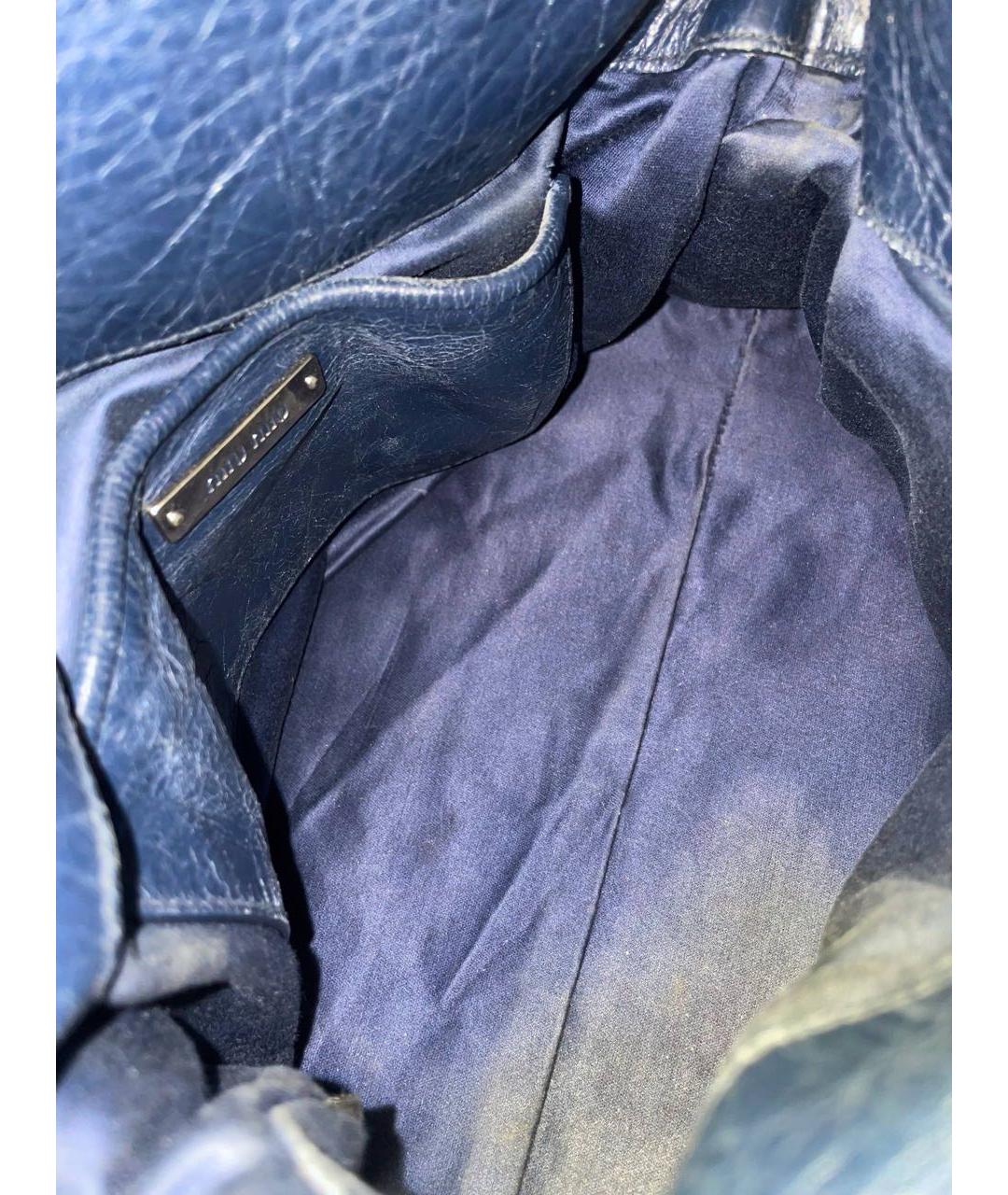 MIU MIU Темно-синяя кожаная сумка с короткими ручками, фото 4