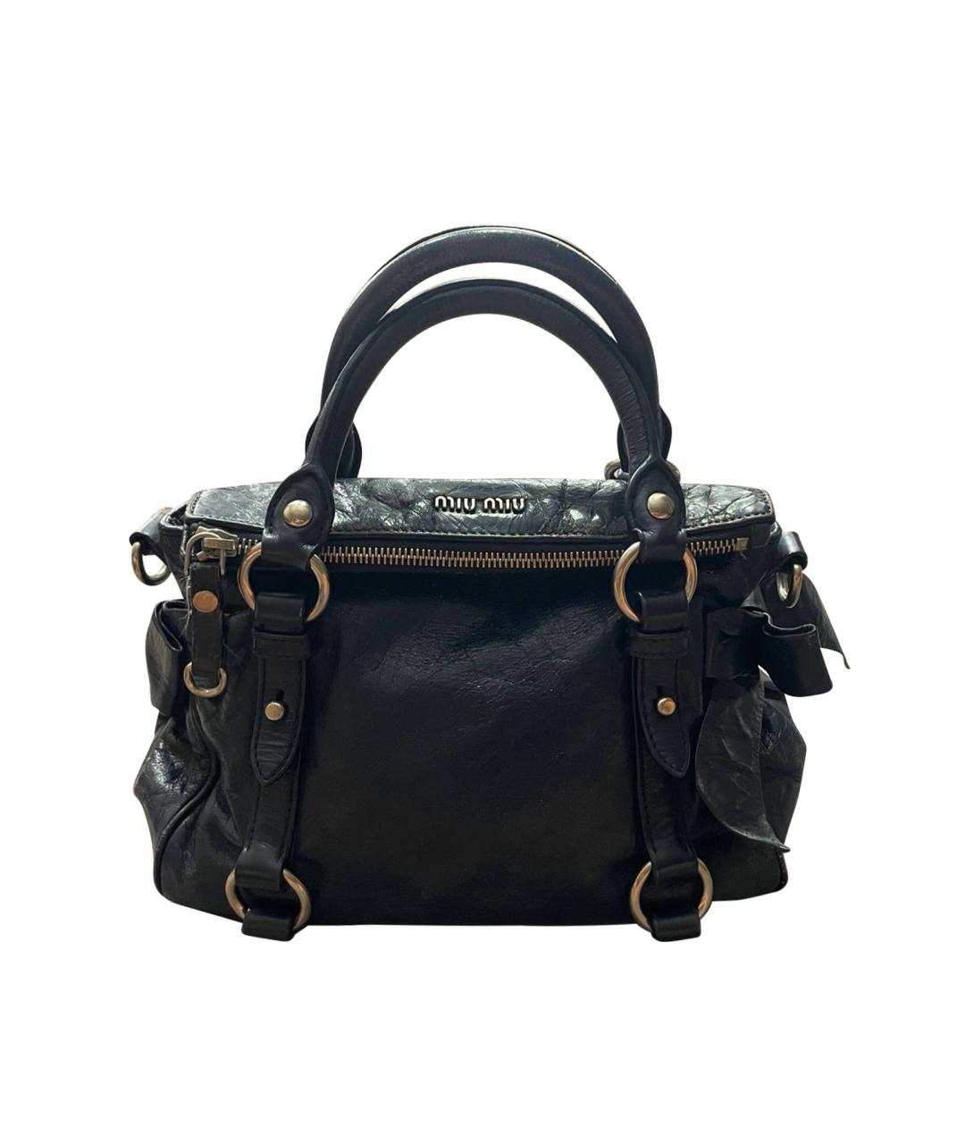 MIU MIU Темно-синяя кожаная сумка с короткими ручками, фото 1