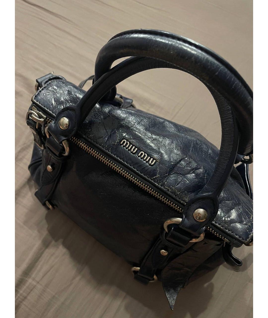 MIU MIU Темно-синяя кожаная сумка с короткими ручками, фото 6