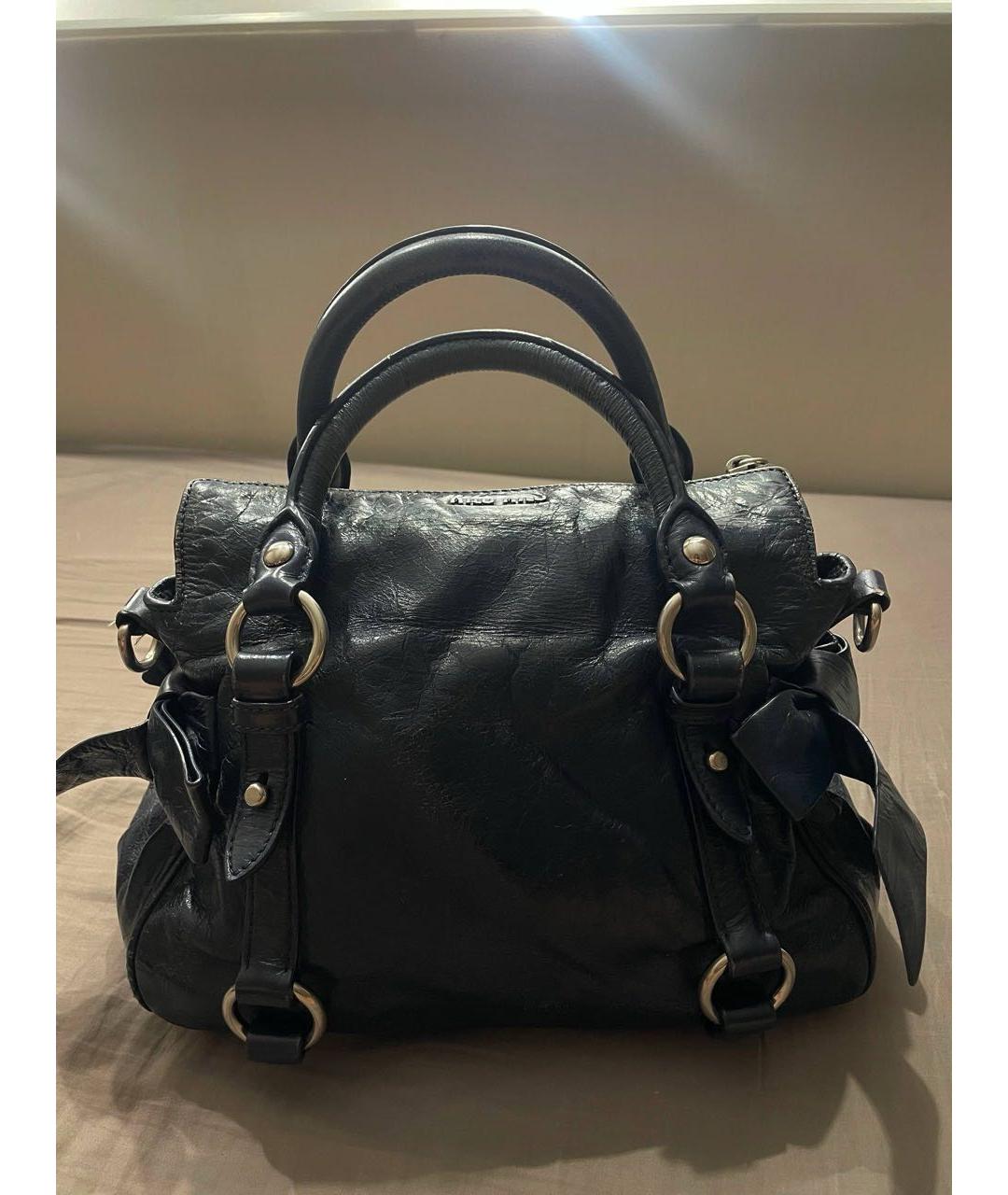 MIU MIU Темно-синяя кожаная сумка с короткими ручками, фото 3