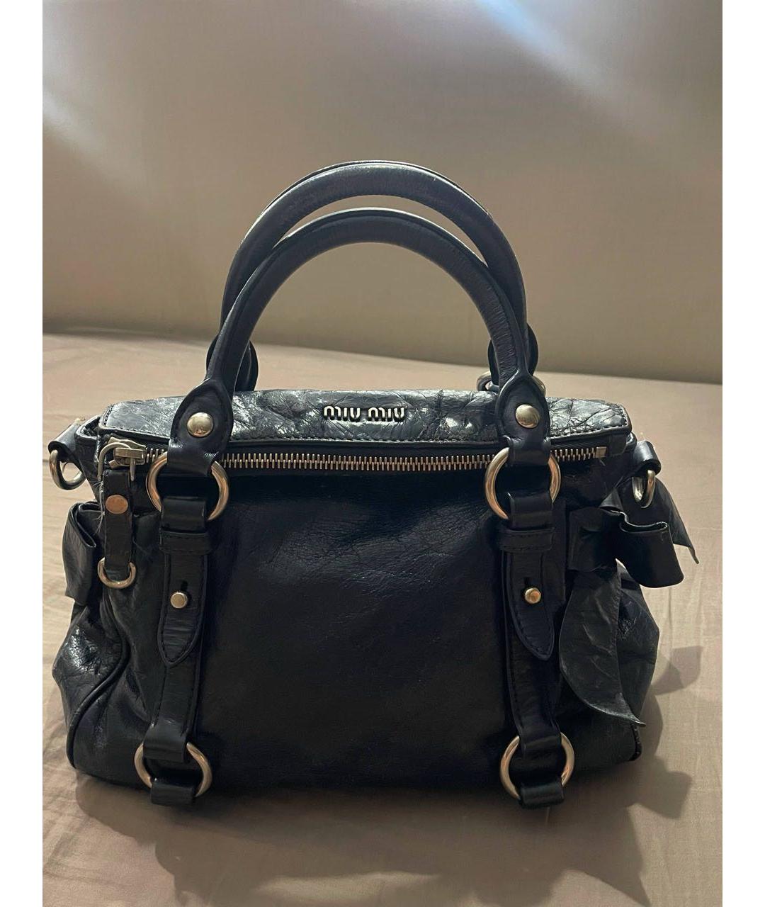 MIU MIU Темно-синяя кожаная сумка с короткими ручками, фото 7