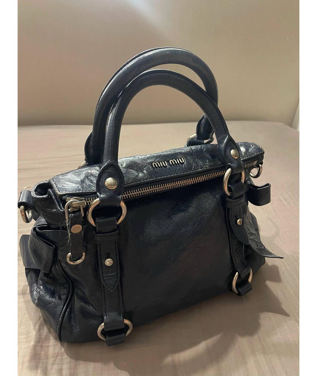 MIU MIU Темно-синяя кожаная сумка с короткими ручками, фото 2