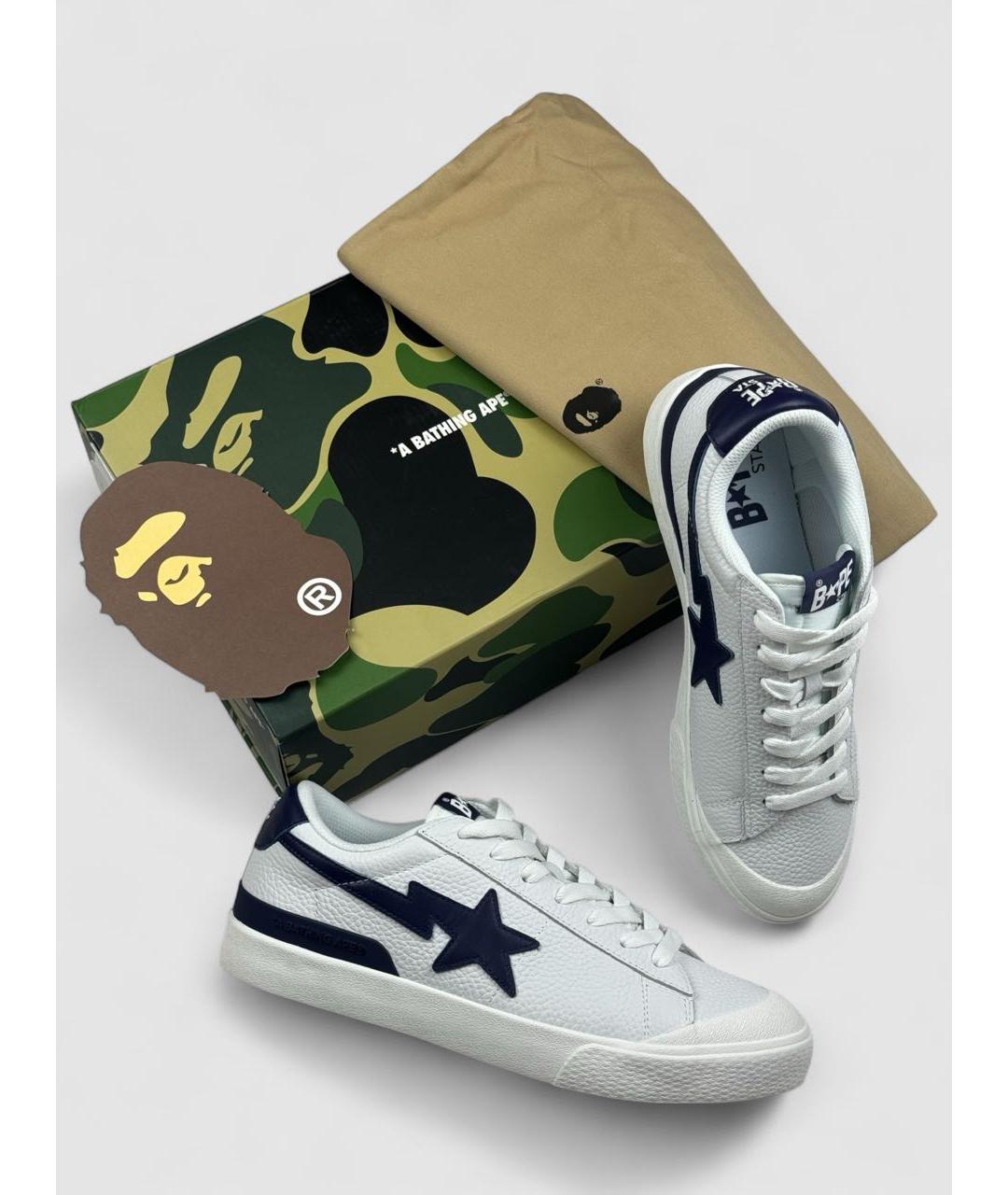 BAPE Белые кожаные низкие кроссовки / кеды, фото 2