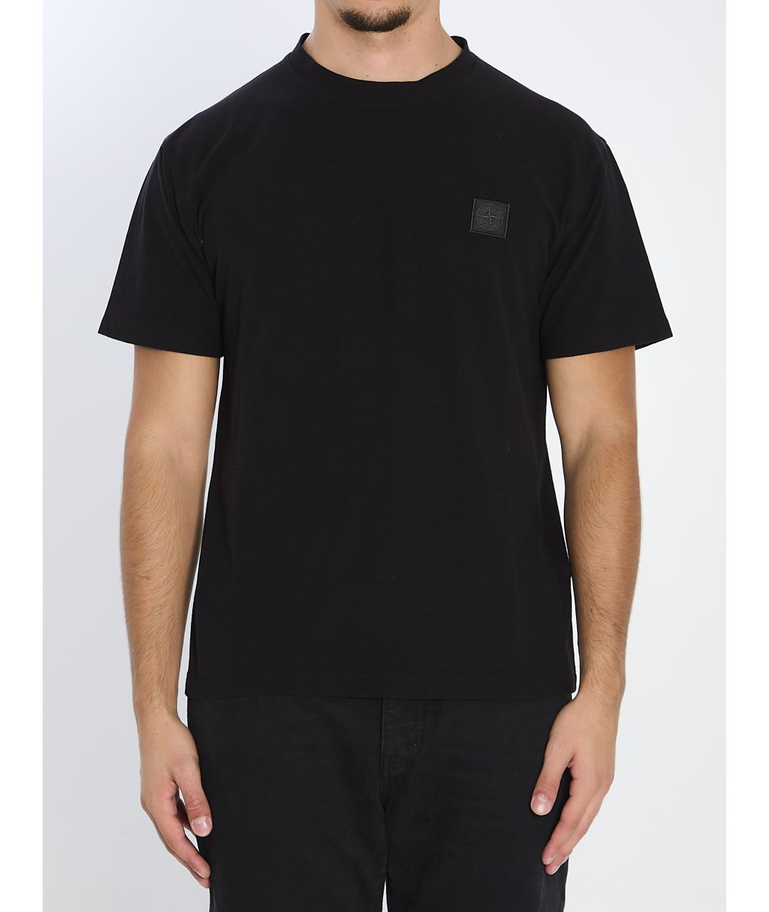 STONE ISLAND Черная хлопковая футболка, фото 2
