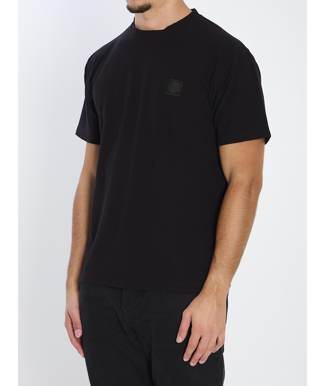 STONE ISLAND Черная хлопковая футболка, фото 3