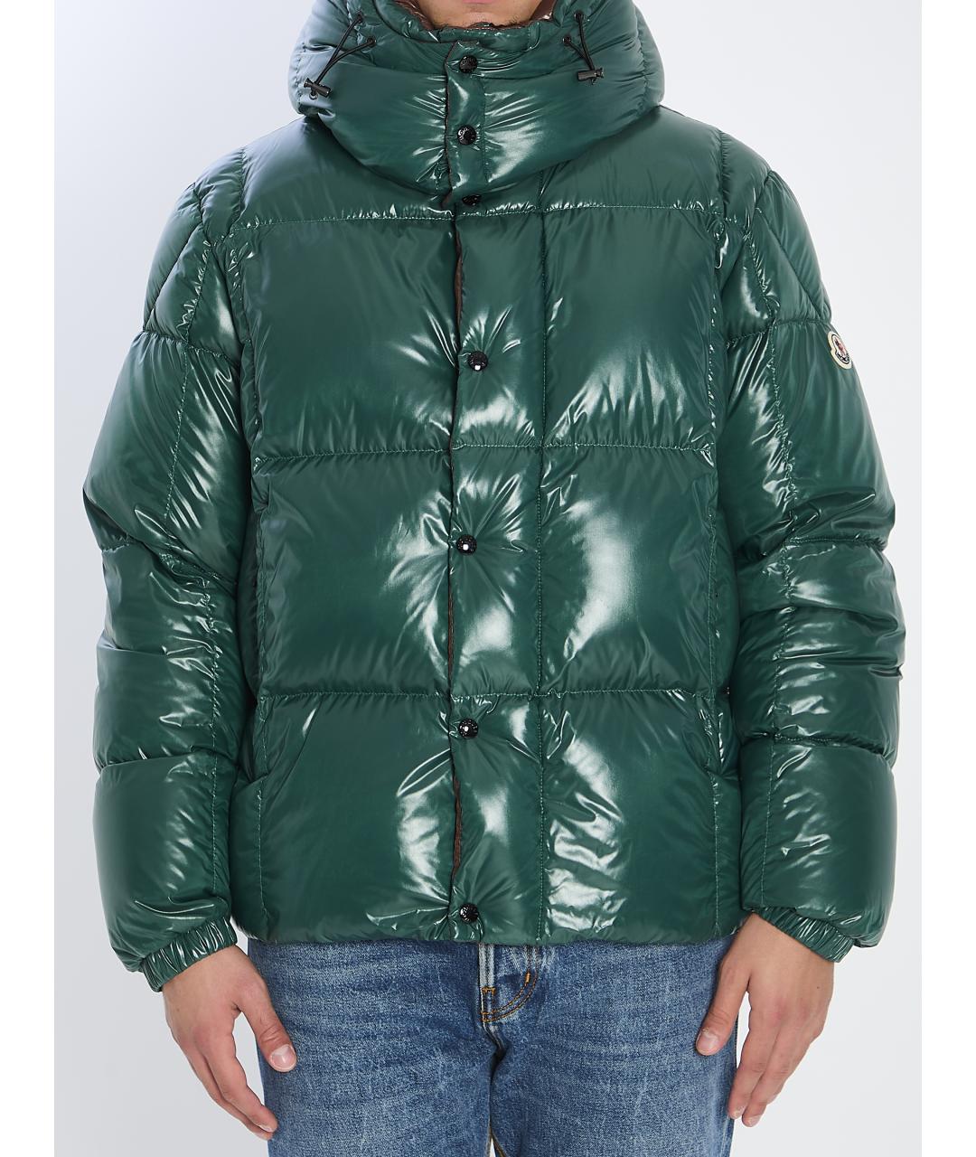 MONCLER Зеленый полиамидовый пуховик, фото 2