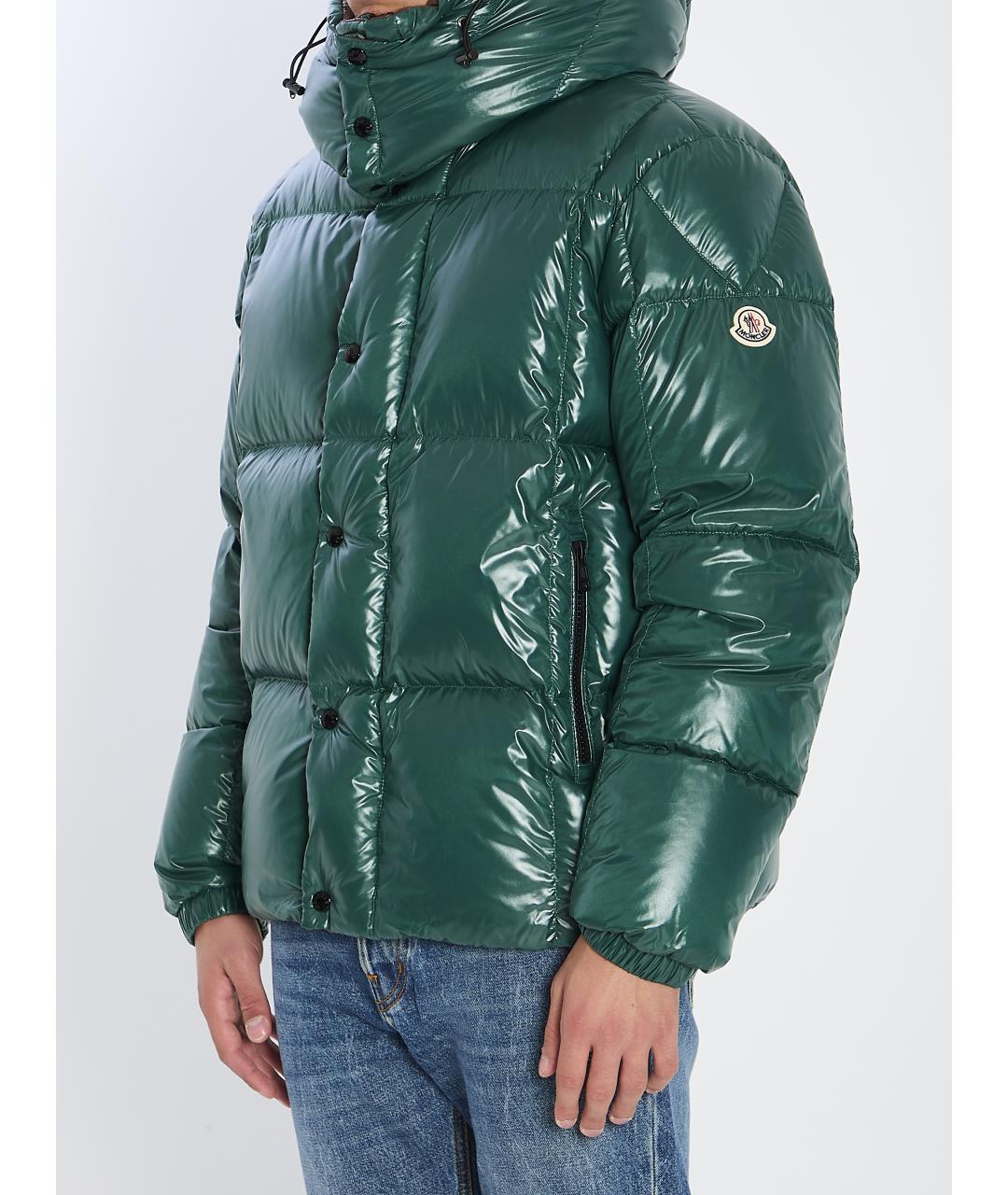 MONCLER Зеленый полиамидовый пуховик, фото 3