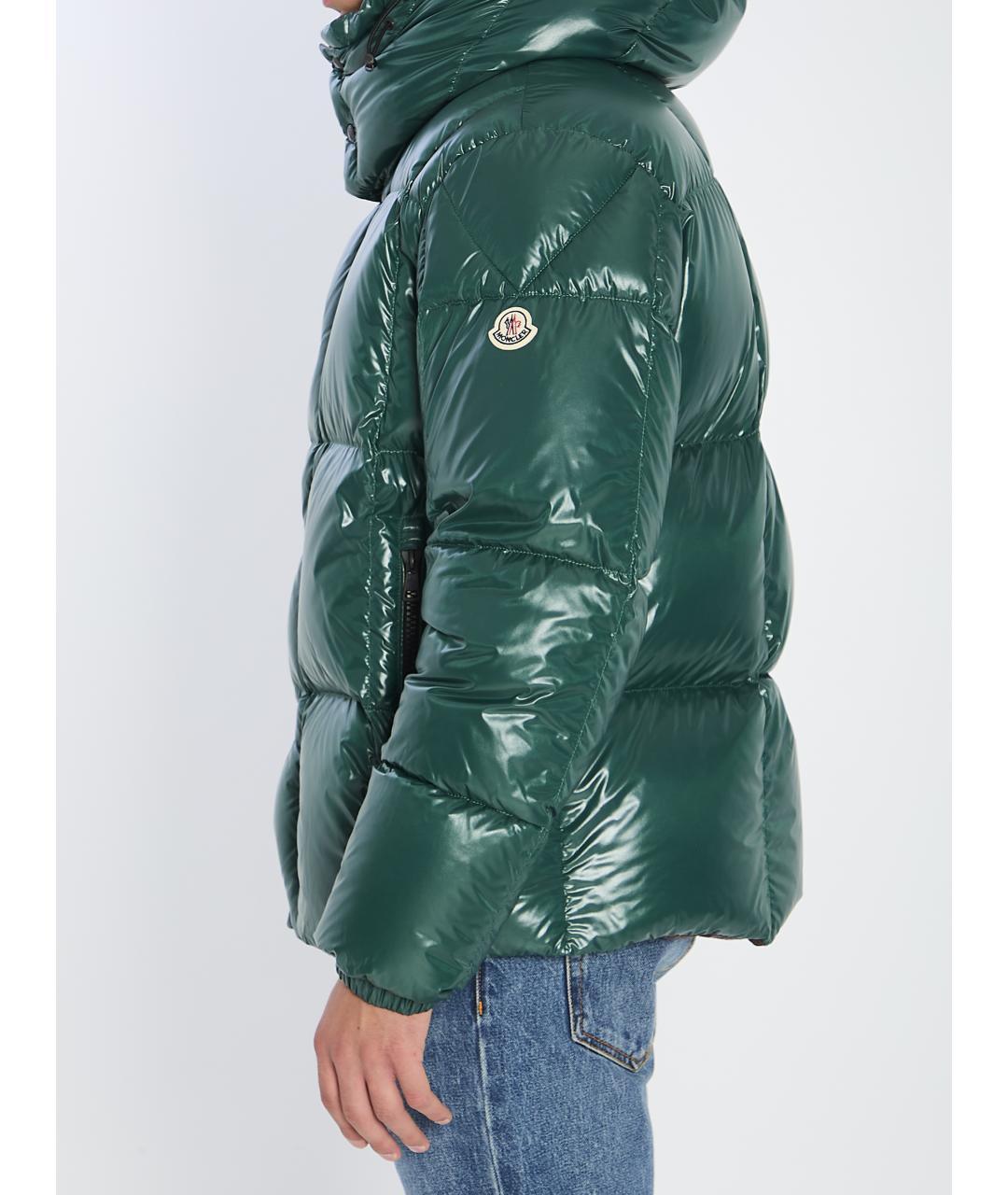 MONCLER Зеленый полиамидовый пуховик, фото 4