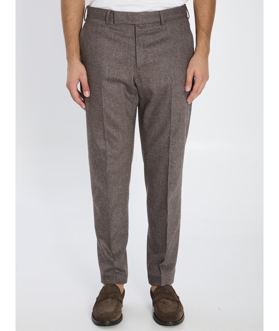 PT TORINO Коричневые шерстяные повседневные брюки, фото 2