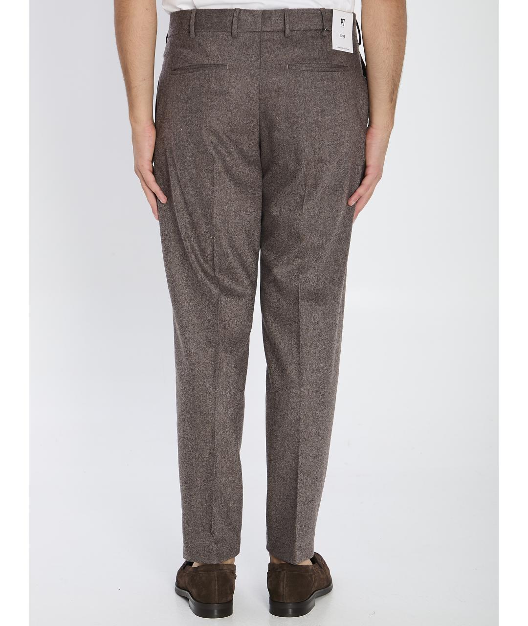PT TORINO Коричневые шерстяные повседневные брюки, фото 5