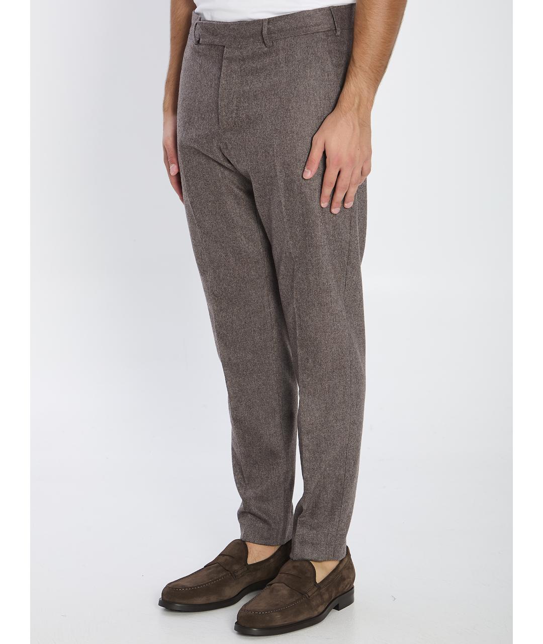 PT TORINO Коричневые шерстяные повседневные брюки, фото 3