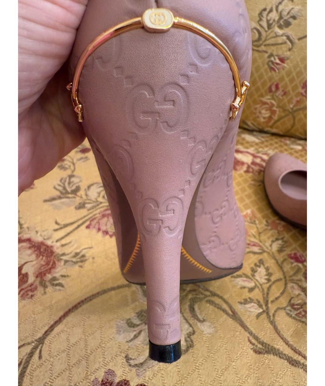 GUCCI Розовые кожаные лодочки на низком каблуке, фото 5