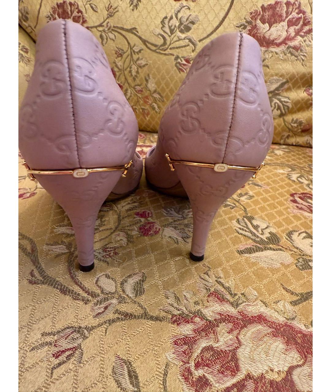 GUCCI Розовые кожаные лодочки на низком каблуке, фото 4