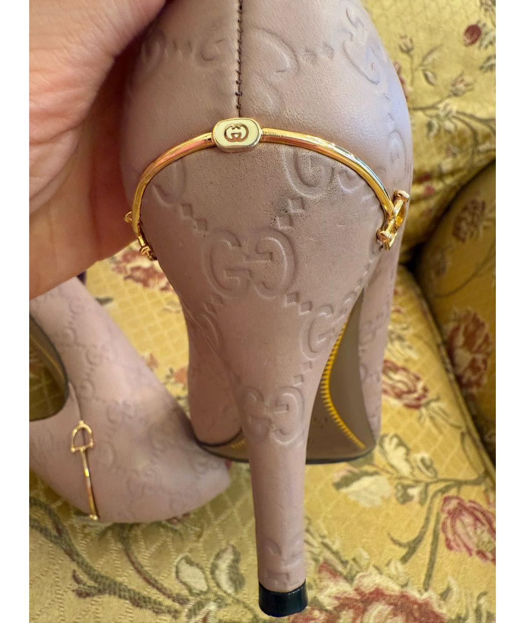 GUCCI Розовые кожаные лодочки на низком каблуке, фото 6