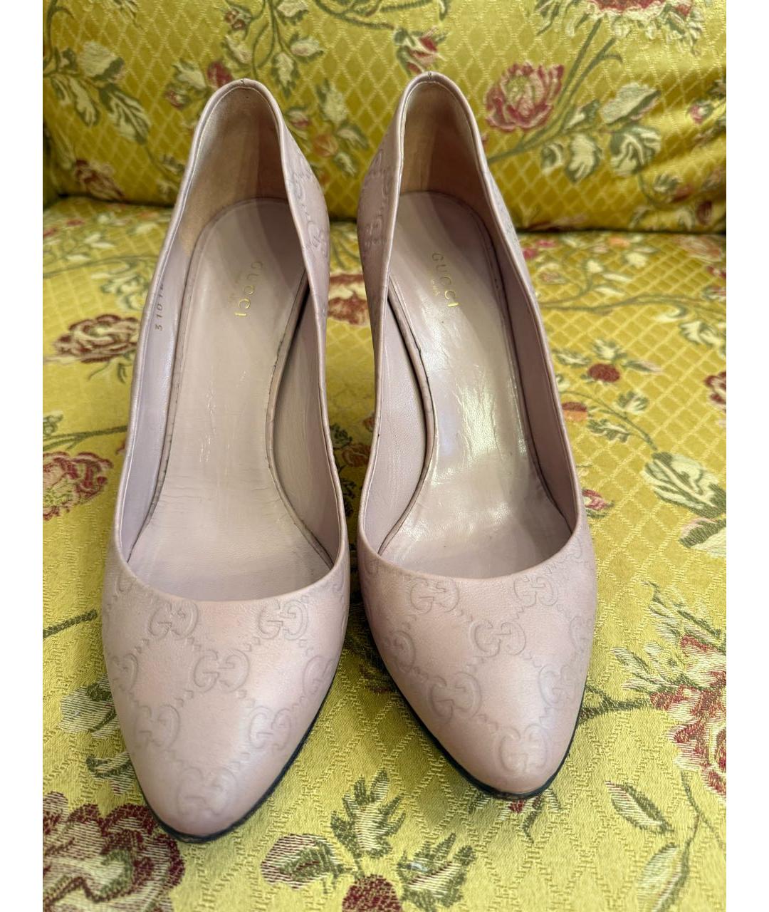 GUCCI Розовые кожаные лодочки на низком каблуке, фото 2