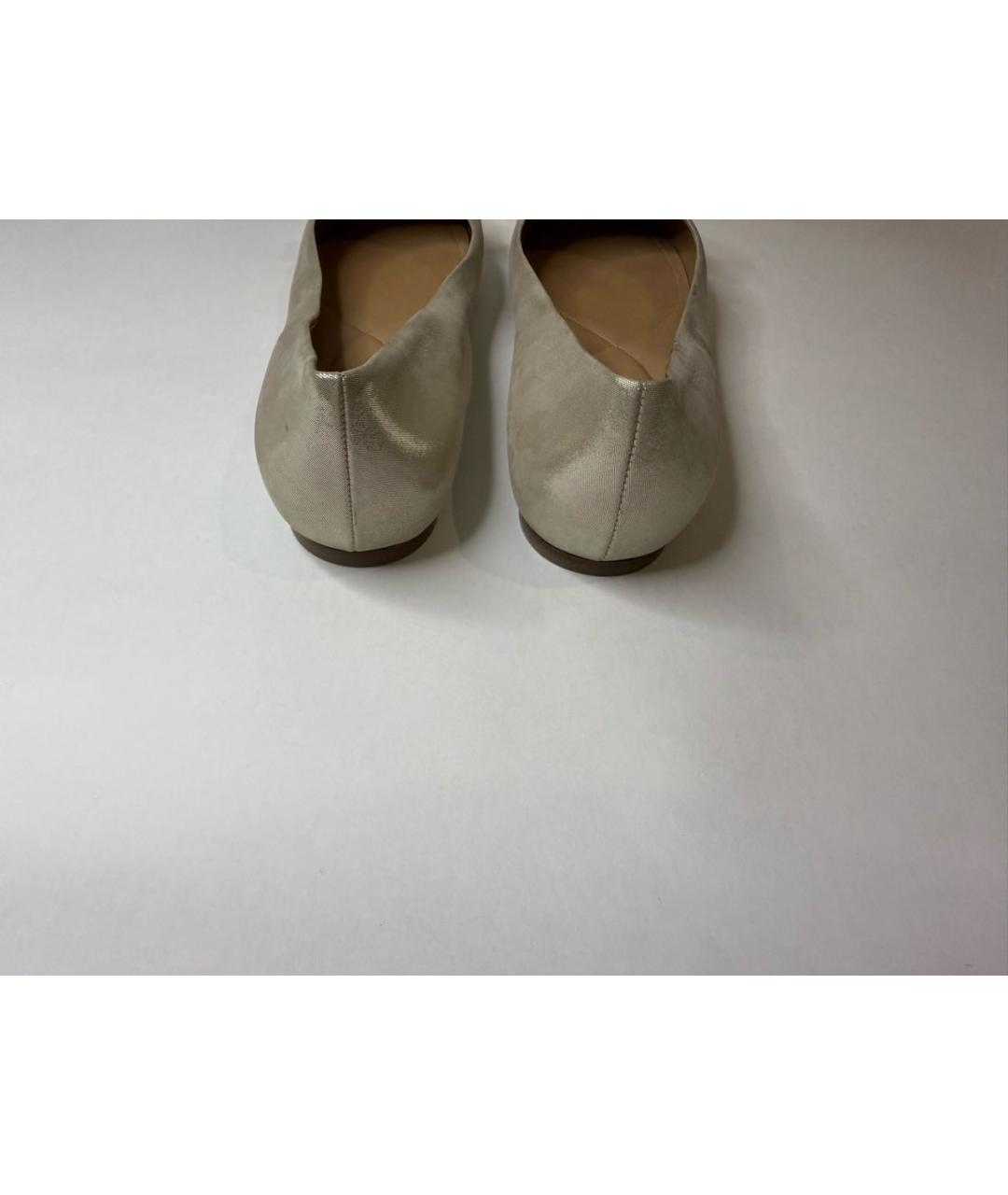 FERRAGAMO Золотые кожаные балетки, фото 4