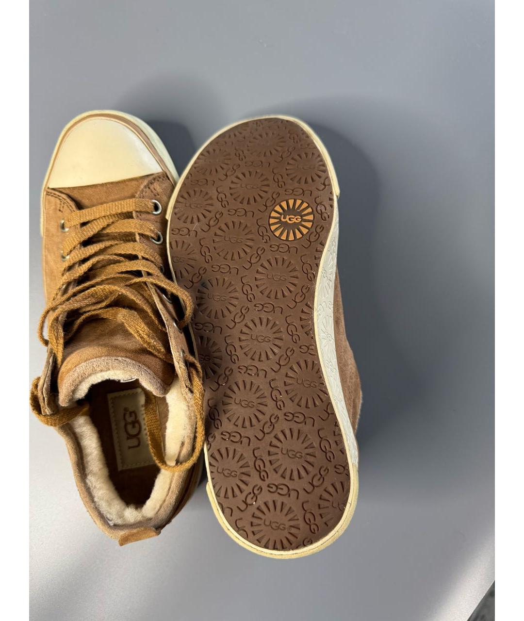 UGG AUSTRALIA Коричневые кожаные кеды, фото 3