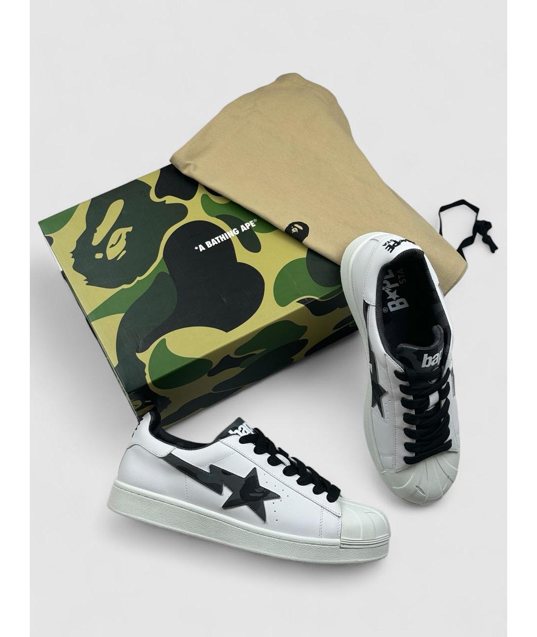 BAPE Белые кожаные низкие кроссовки / кеды, фото 2