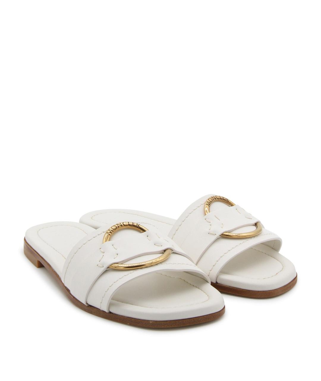 MONCLER Белые кожаные шлепанцы, фото 3