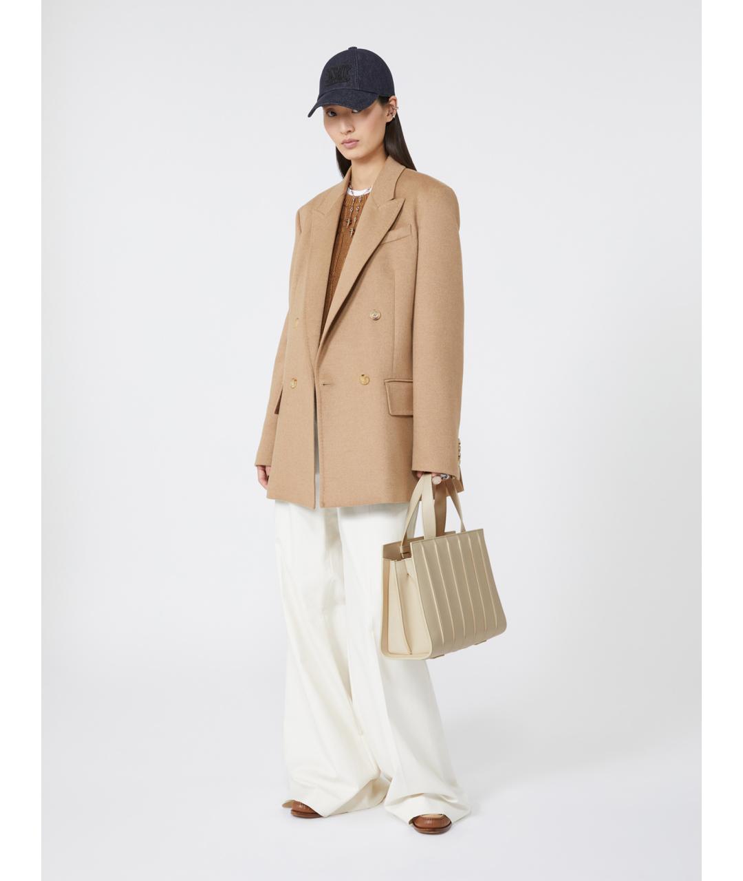 MAX MARA Бежевая кожаная сумка тоут, фото 2