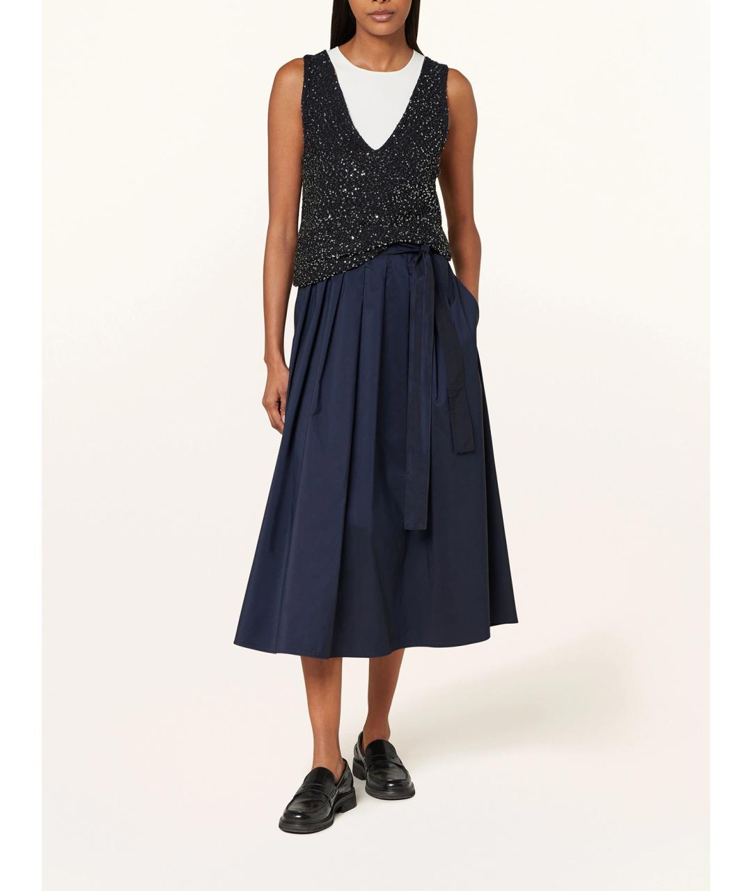 WEEKEND MAX MARA Темно-синяя полиэстеровая юбка миди, фото 2