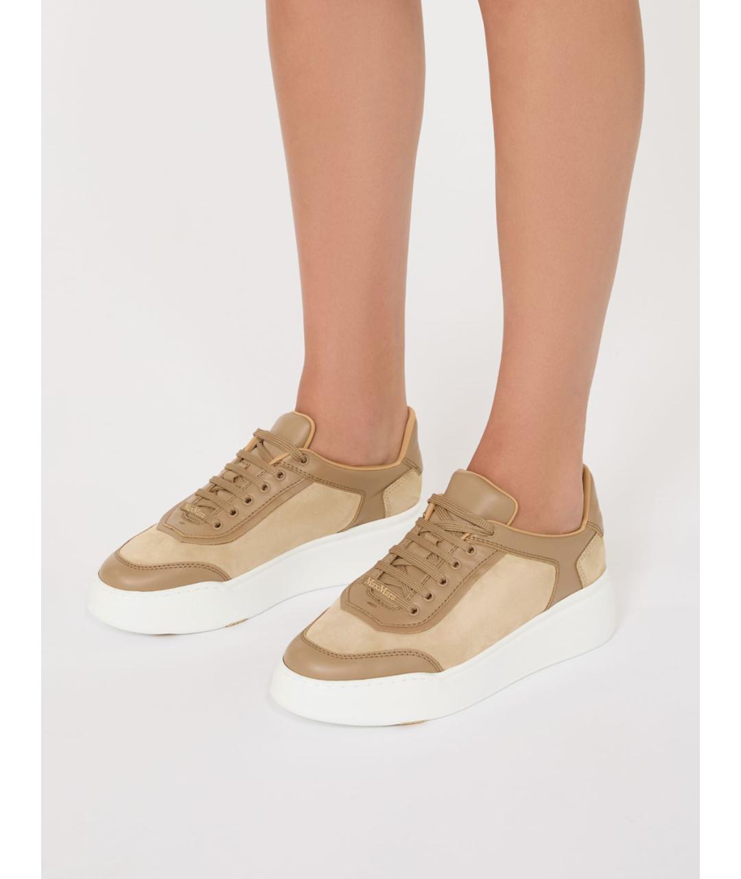 MAX MARA Бежевые кожаные кеды, фото 2
