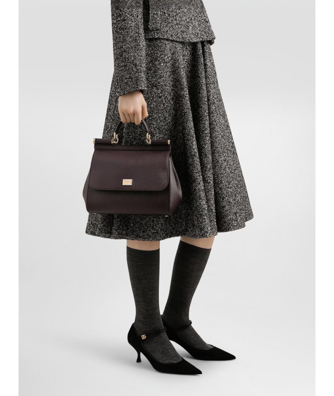 DOLCE&GABBANA Бордовая кожаная сумка тоут, фото 2