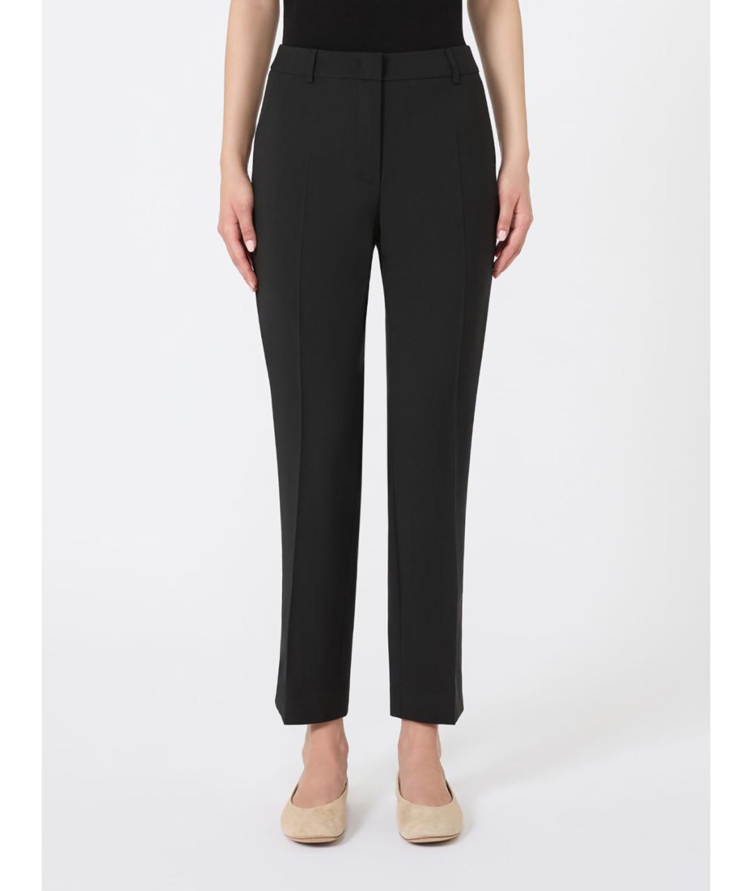 WEEKEND MAX MARA Черные шерстяные прямые брюки, фото 4