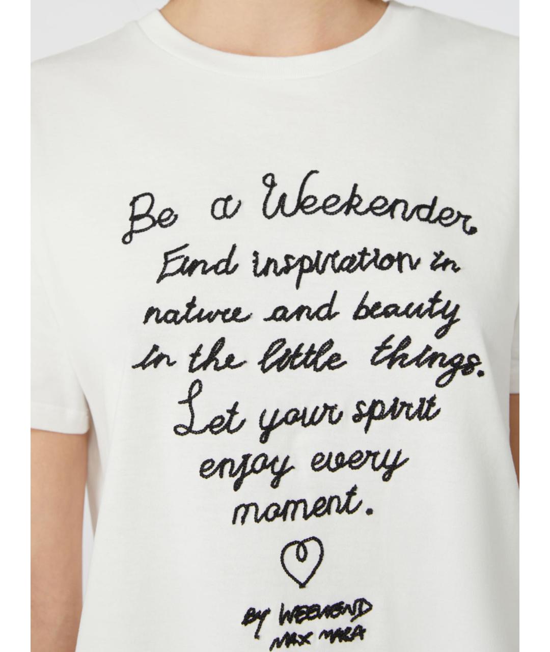 WEEKEND MAX MARA Белая хлопковая футболка, фото 3