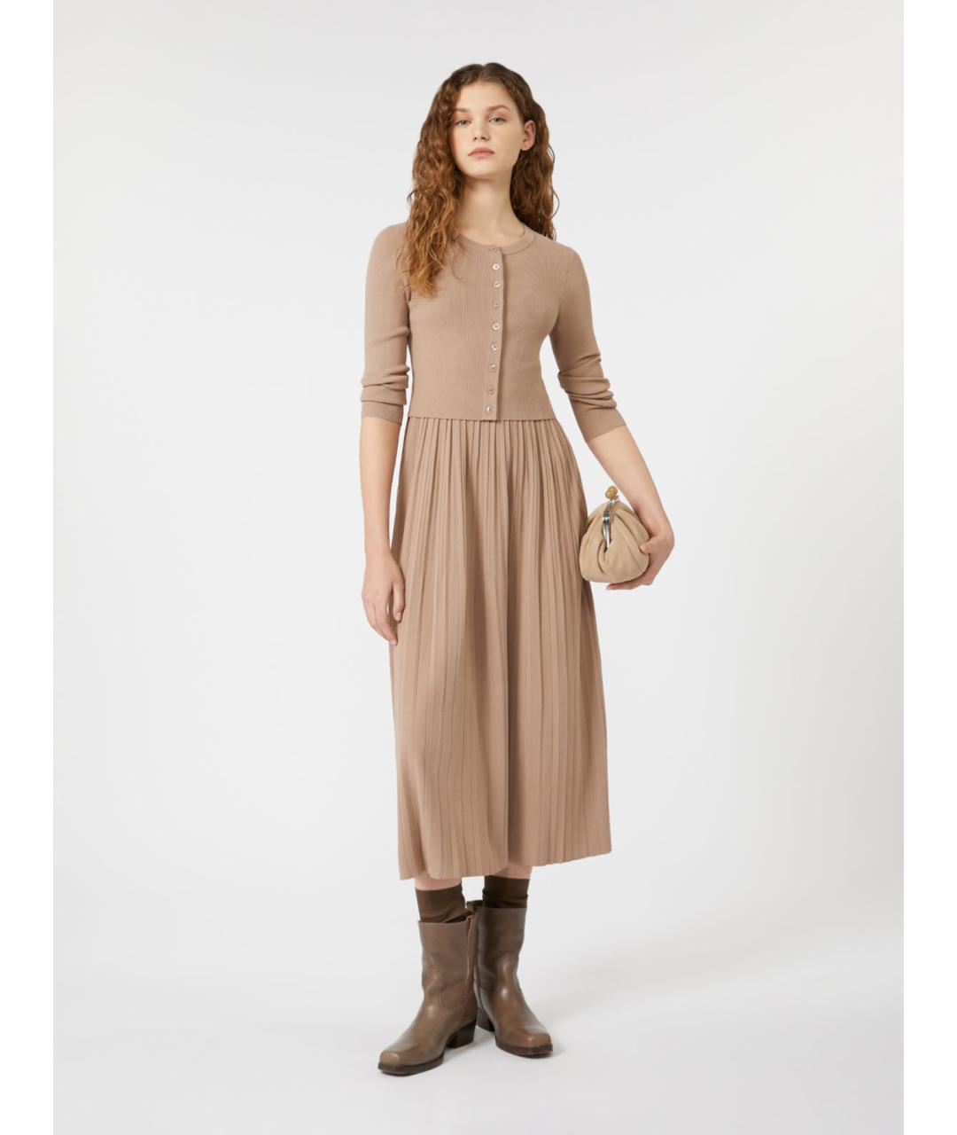 WEEKEND MAX MARA Бежевое вискозное повседневное платье, фото 2