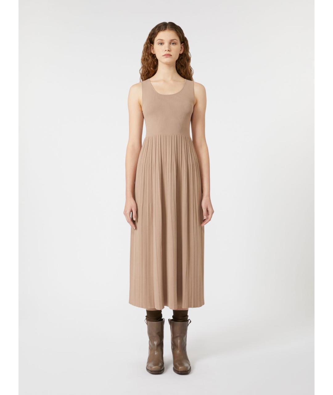 WEEKEND MAX MARA Бежевое вискозное повседневное платье, фото 4