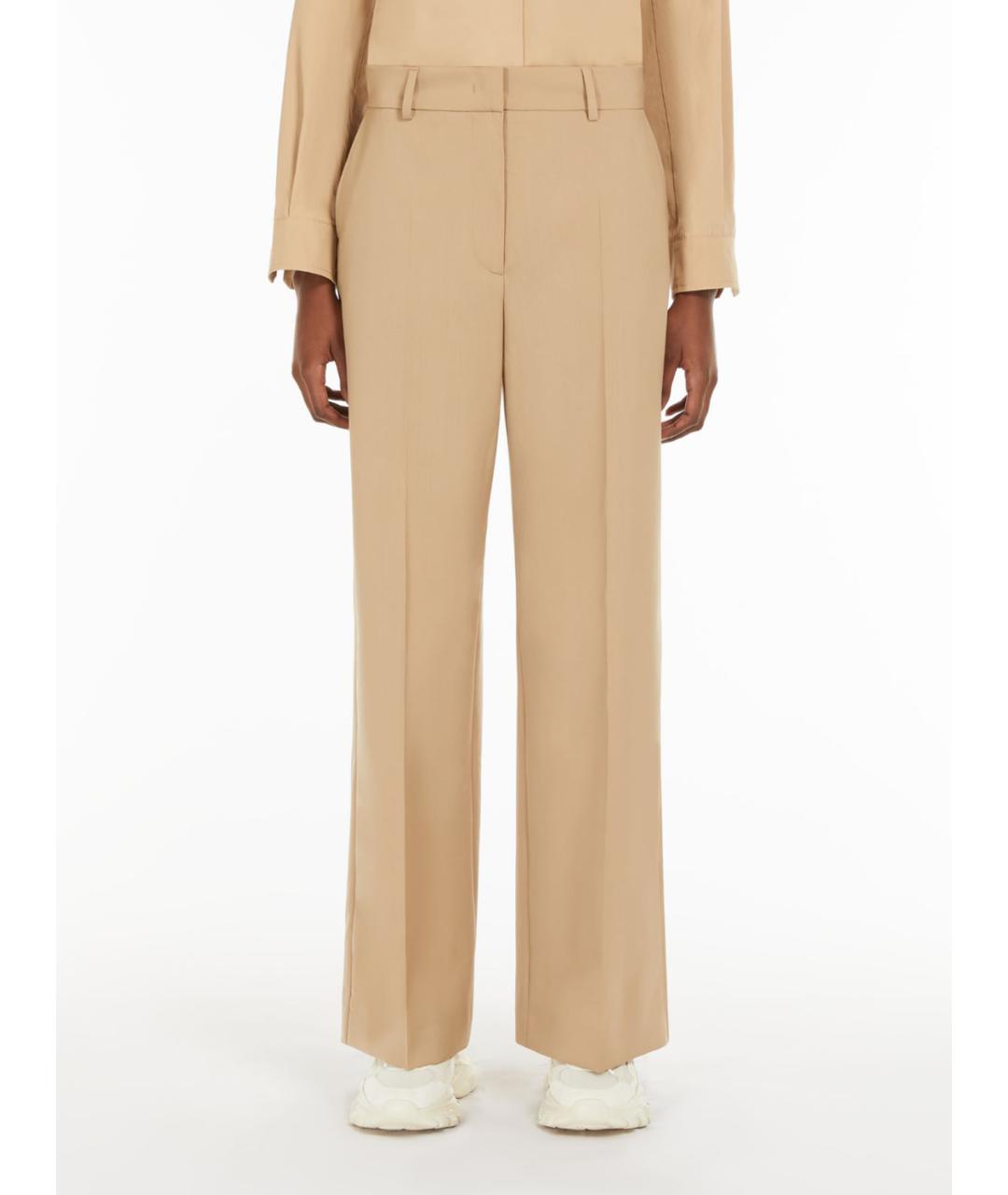 WEEKEND MAX MARA Бежевые шерстяные брюки широкие, фото 3